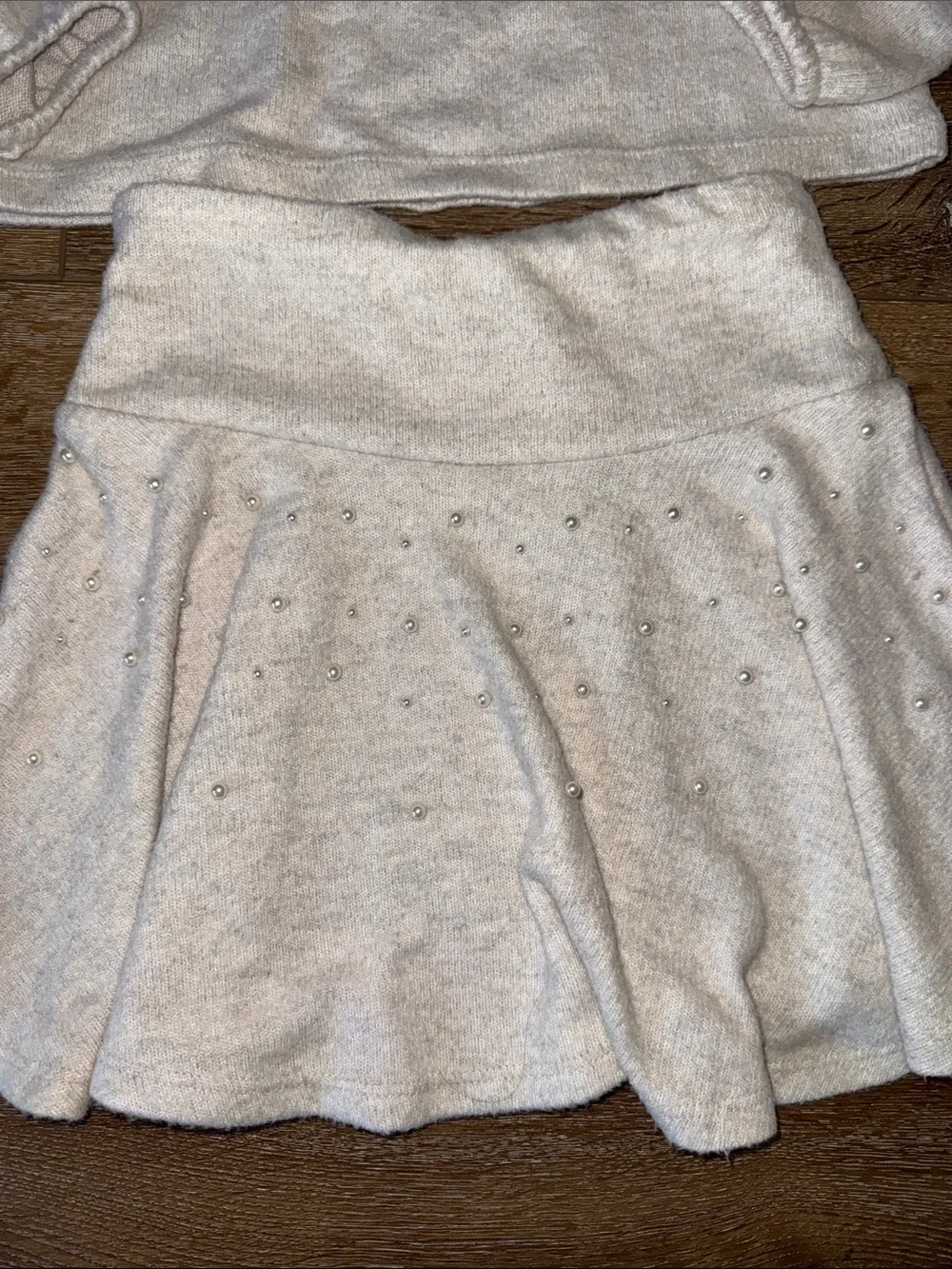 Zara Cream Pearl-Accent Skirt & Top Set